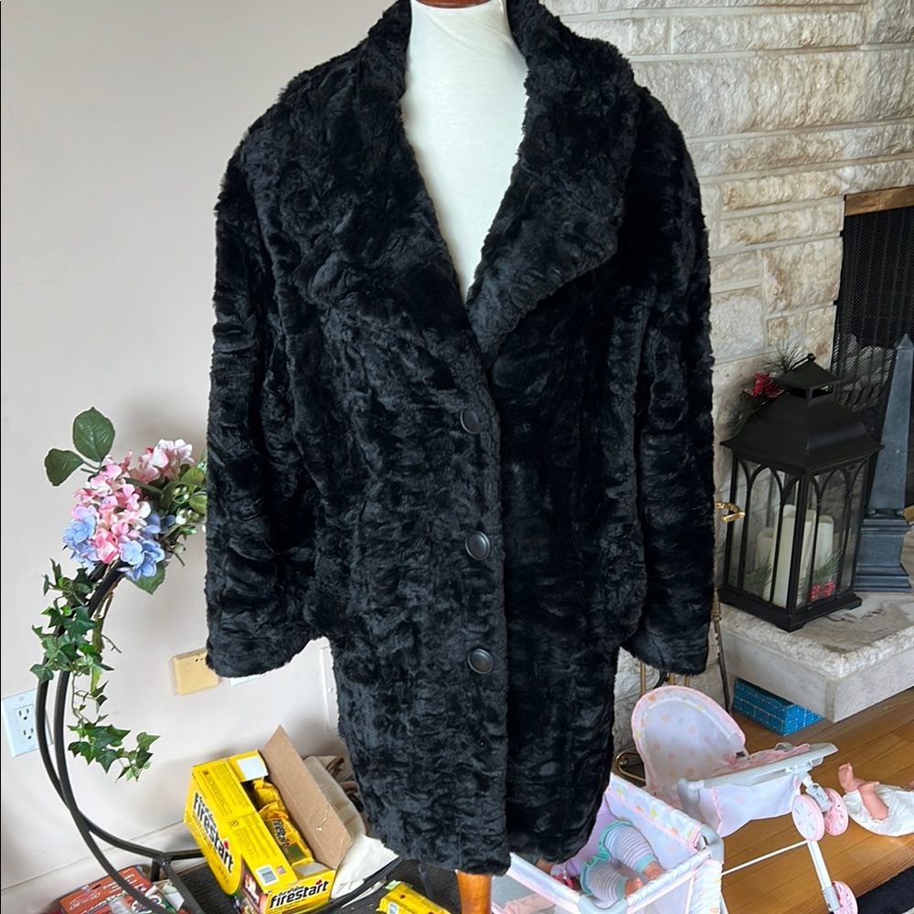 Vintage Express Black Faux Fur Coat
